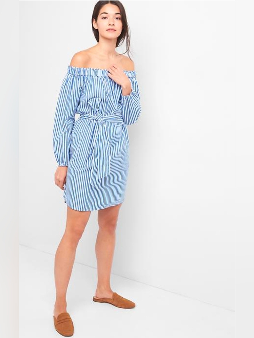 Gap Off-Shoulder Blue And White Striped Dress